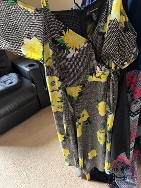 INC Black Floral Cold-Shoulder Dress with Yellow Blooms